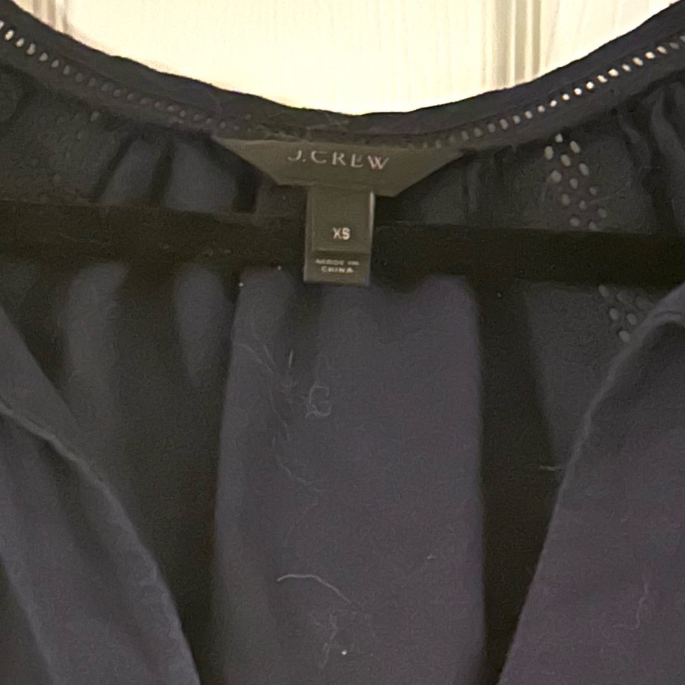 J. Crew Navy Linen Eyelet Caftan Midi Dress Women’s Size XS - Picture 3 of 3